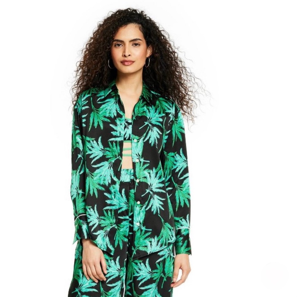 NWT Fe Noel xTarget Feathered Palm Print Long Sleeve Button Down-XS